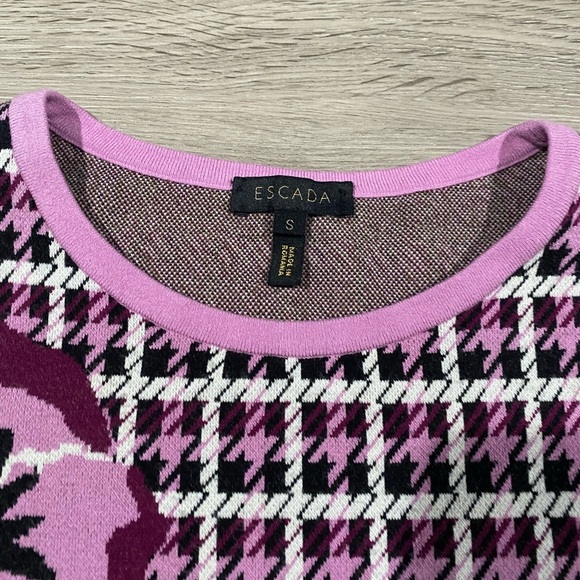 Women’s Escada Skara Houndstooth Poppy Floral Pink Jumper Blouse - Picture 3 of 8